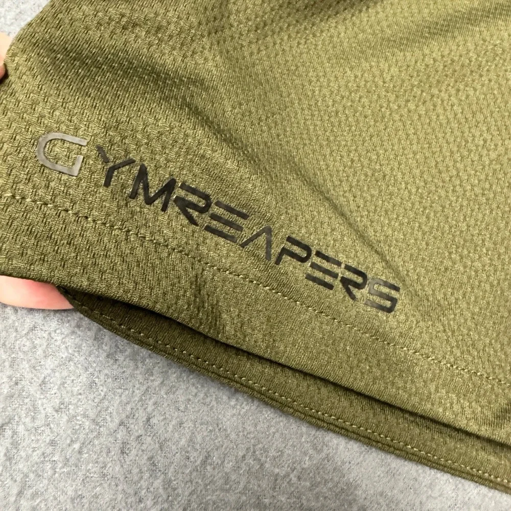 Gymreapers Mesh Shorts Mens L Core Skull Graphic Olive Green Activewear NEW
